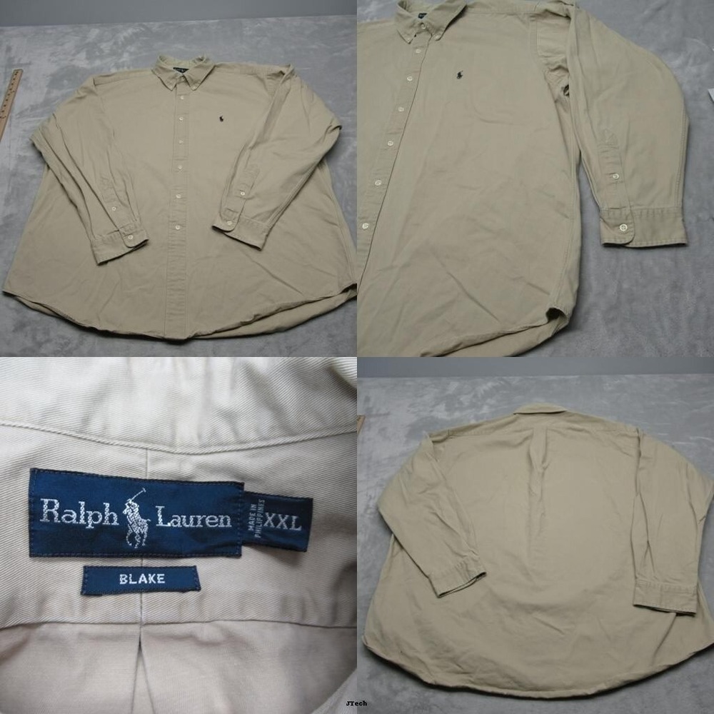 Ralph Lauren Blake Shirt Men XXL Beige Button Long Sleeve Midweight Oversized